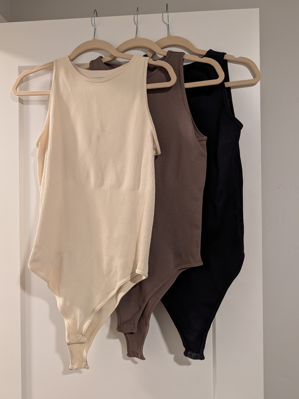 3-Pack Women's Ribbed Bodysuits Cream Taupe Black Neutral Basics